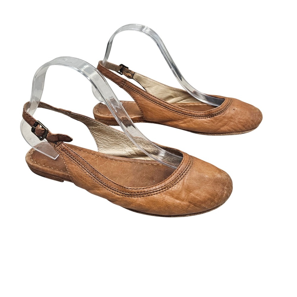 Frye Slingback Ballet Flats Womens 8 Brown Leather Buckle Minimalist Boho Shoes